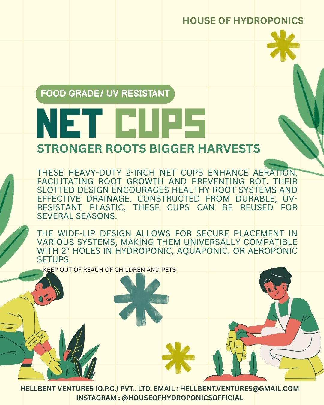 50MM Net Cups for Hydroponics (Pack of 20) | Food-Grade BPA-Free Virgin Plastic Net Cups for DWC, NFT, Aquaponics & Hydroponic Gardening