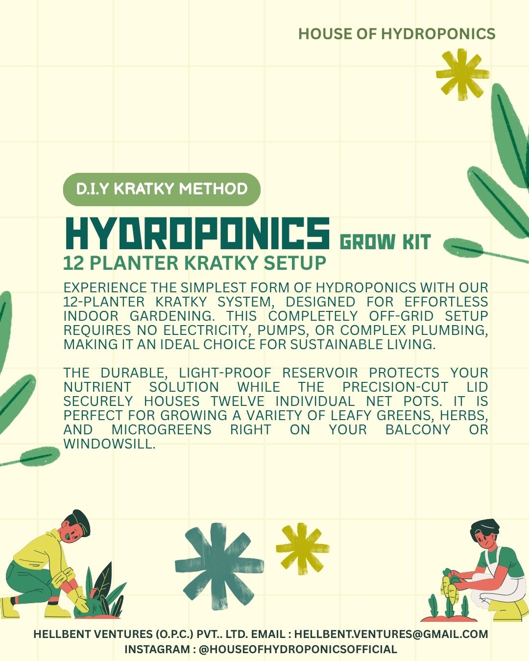 DIY Kratky Hydroponics Grow Kit with Reservoir, Net Cups, Coco Pellets, Seeds & Nutrients | Off-Grid Non-Electric Hydroponic Growing Starter Kit