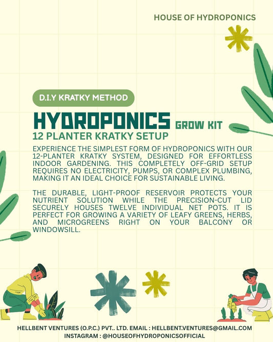 DIY Kratky Hydroponics Grow Kit with Reservoir, Net Cups, Coco Pellets, Seeds & Nutrients | Off-Grid Non-Electric Hydroponic Growing Starter Kit