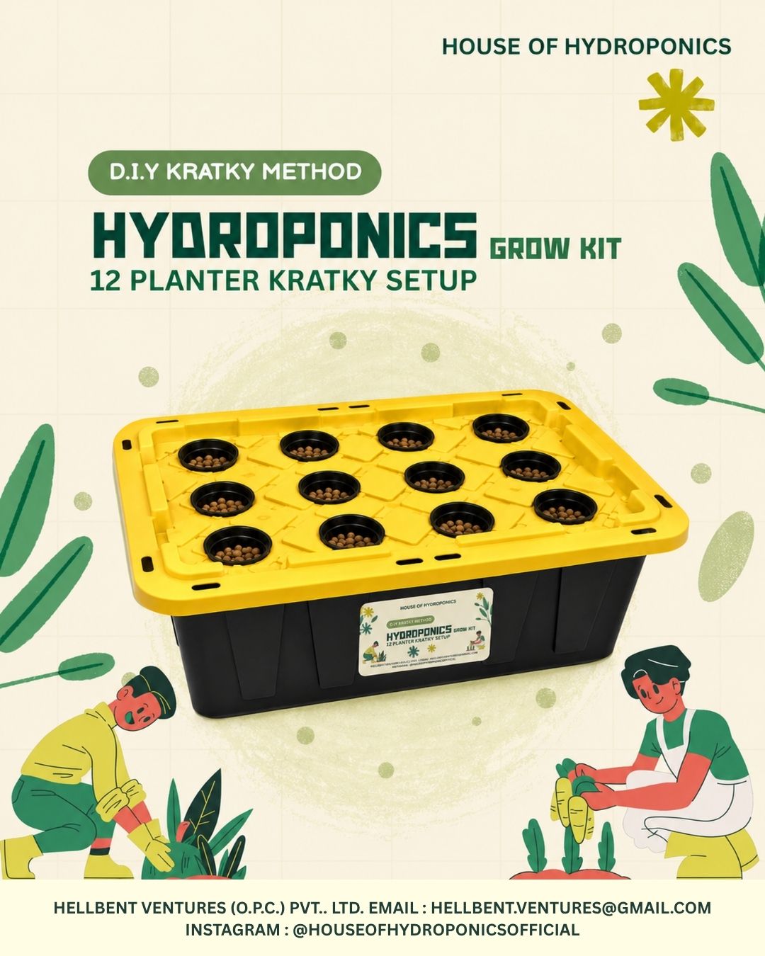 DIY Kratky Hydroponics Grow Kit with Reservoir, Net Cups, Coco Pellets, Seeds & Nutrients | Off-Grid Non-Electric Hydroponic Growing Starter Kit