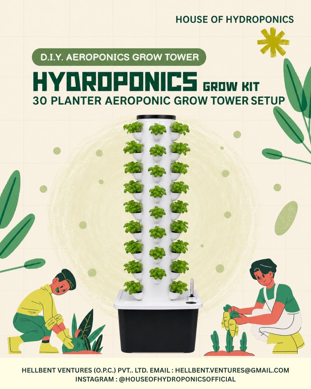DIY Hydroponics Grow Tower Kit 3 with Hydroponic Nutrients & Growing Media | Vertical Aeroponics Tower Gardening System for Indoor & Balcony Plants